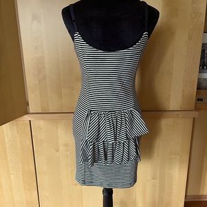 Betsey Johnson Iconic Black and White Stripe Knit Dress. Double ruffle back